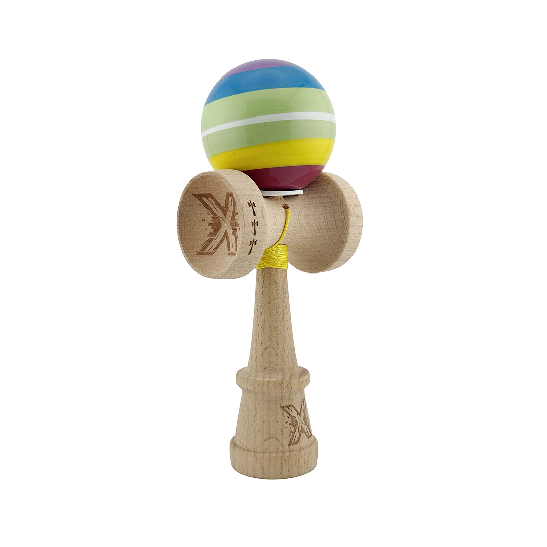 Kendama X Originala, Legendary Spectrum, Model V3 Multicolor, Profesionala, Cupe Mari King Size, Super Sticky, Gaura in Baza, Rulment, Ata 55cm