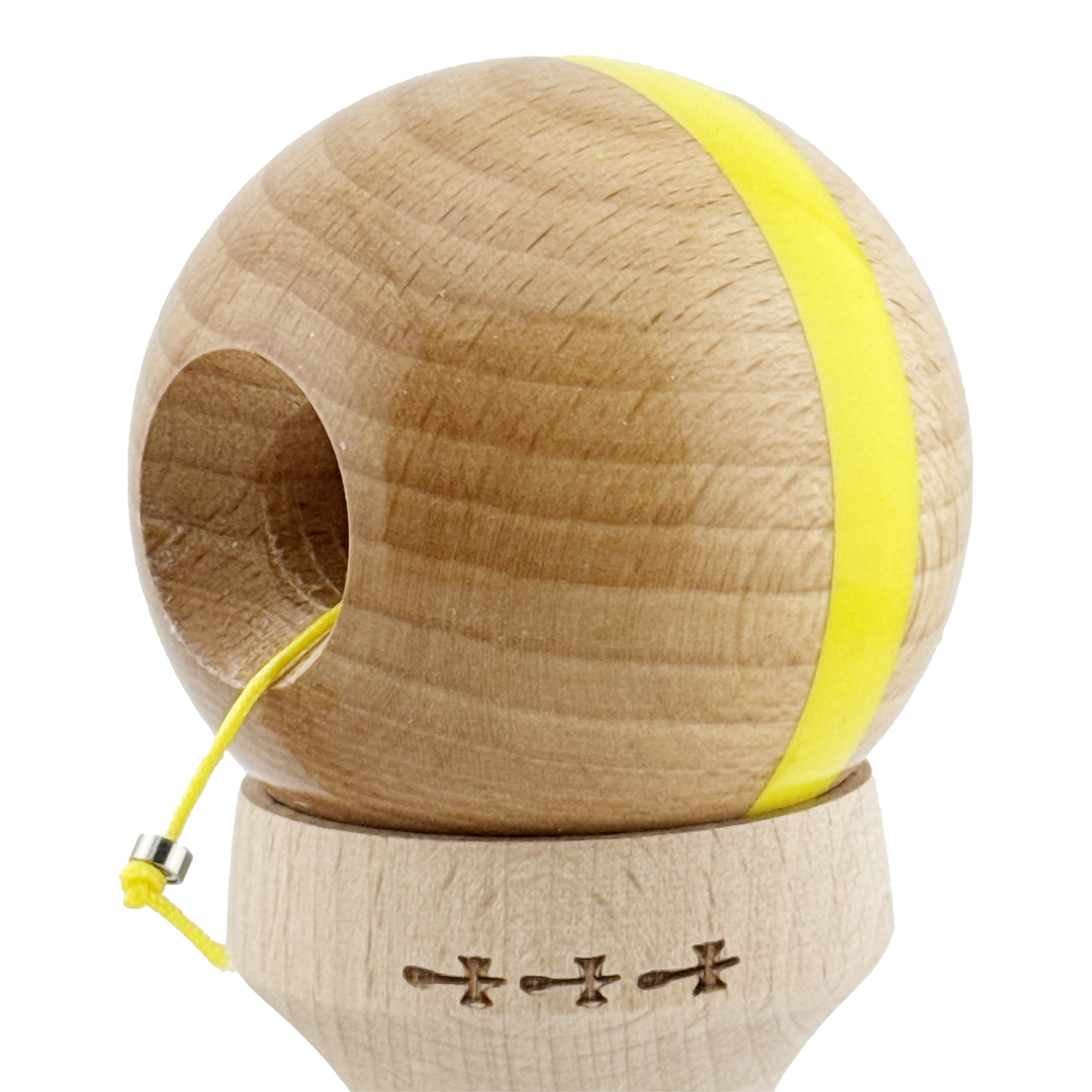 Kendama X Originala, Model V3 Galben, Linie, Profesionala, Cupe Mari King Size, Super Sticky, Gaura in Baza, Rulment, Ata 55cm