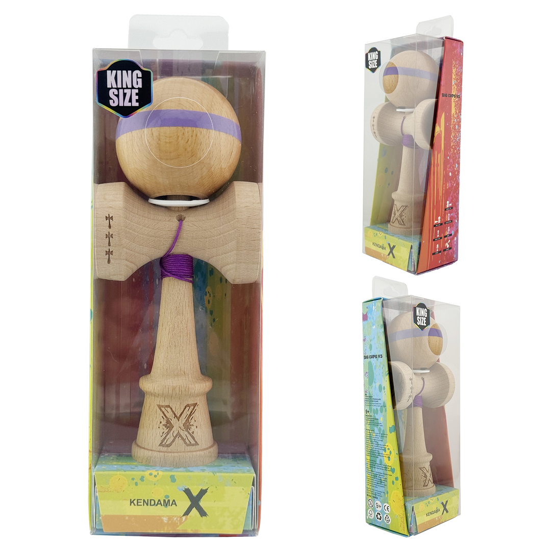 Kendama X Originala, Model V3 Mov, Linie, Profesionala, Cupe Mari King Size, Super Sticky, Gaura in Baza, Rulment, Ata 55cm