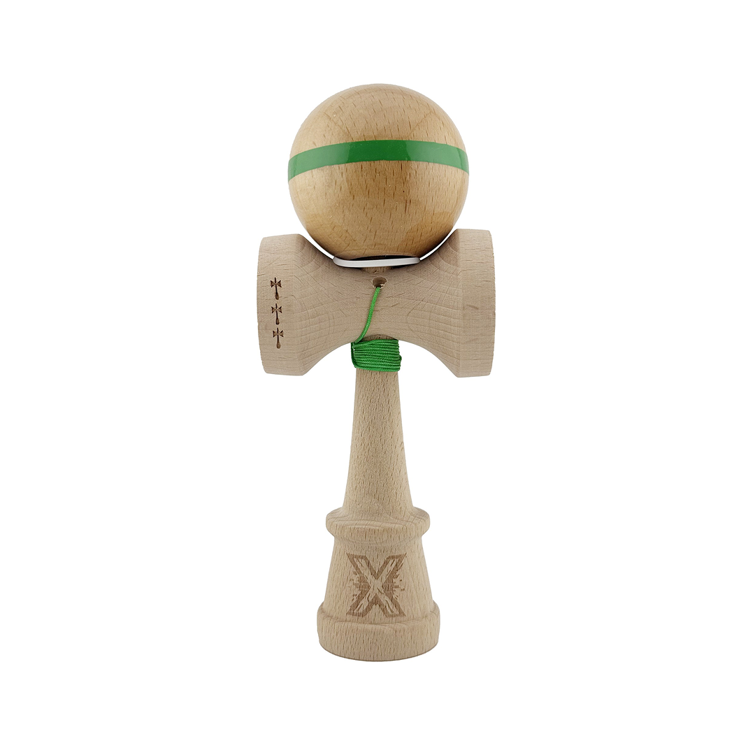 Kendama X Originala, Model V3 Verde, Linie, Profesionala, Cupe Mari King Size, Super Sticky, Gaura in Baza, Rulment, Ata 55cm