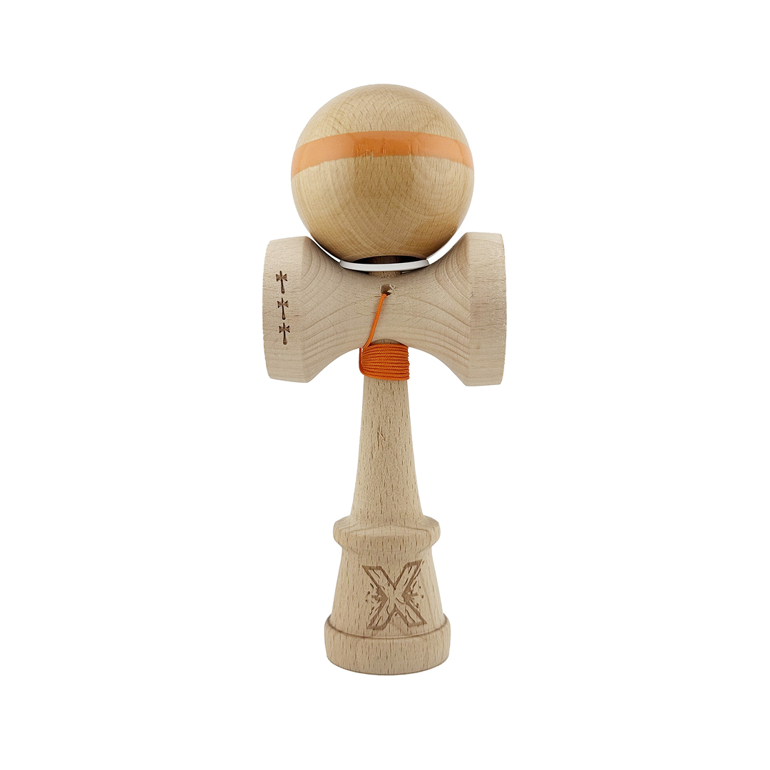 Kendama X Originala, Model V3 Portocaliu, Linie, Profesionala, Cupe Mari King Size, Super Sticky, Gaura in Baza, Rulment, Ata 55cm