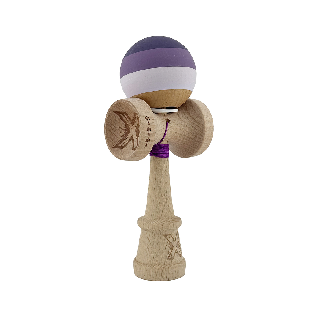 Kendama X Originala, Model V3 Mov, Profesionala, Cupe Mari King Size, Rubber Grip, Gaura in Baza, Rulment, Ata 55cm