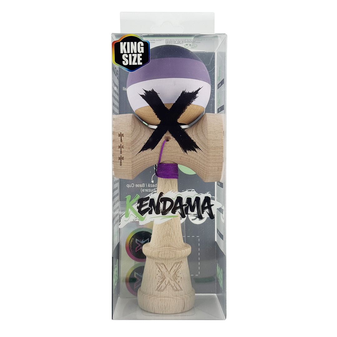 Kendama X Originala, Model V3 Mov, Profesionala, Cupe Mari King Size, Rubber Grip, Gaura in Baza, Rulment, Ata 55cm
