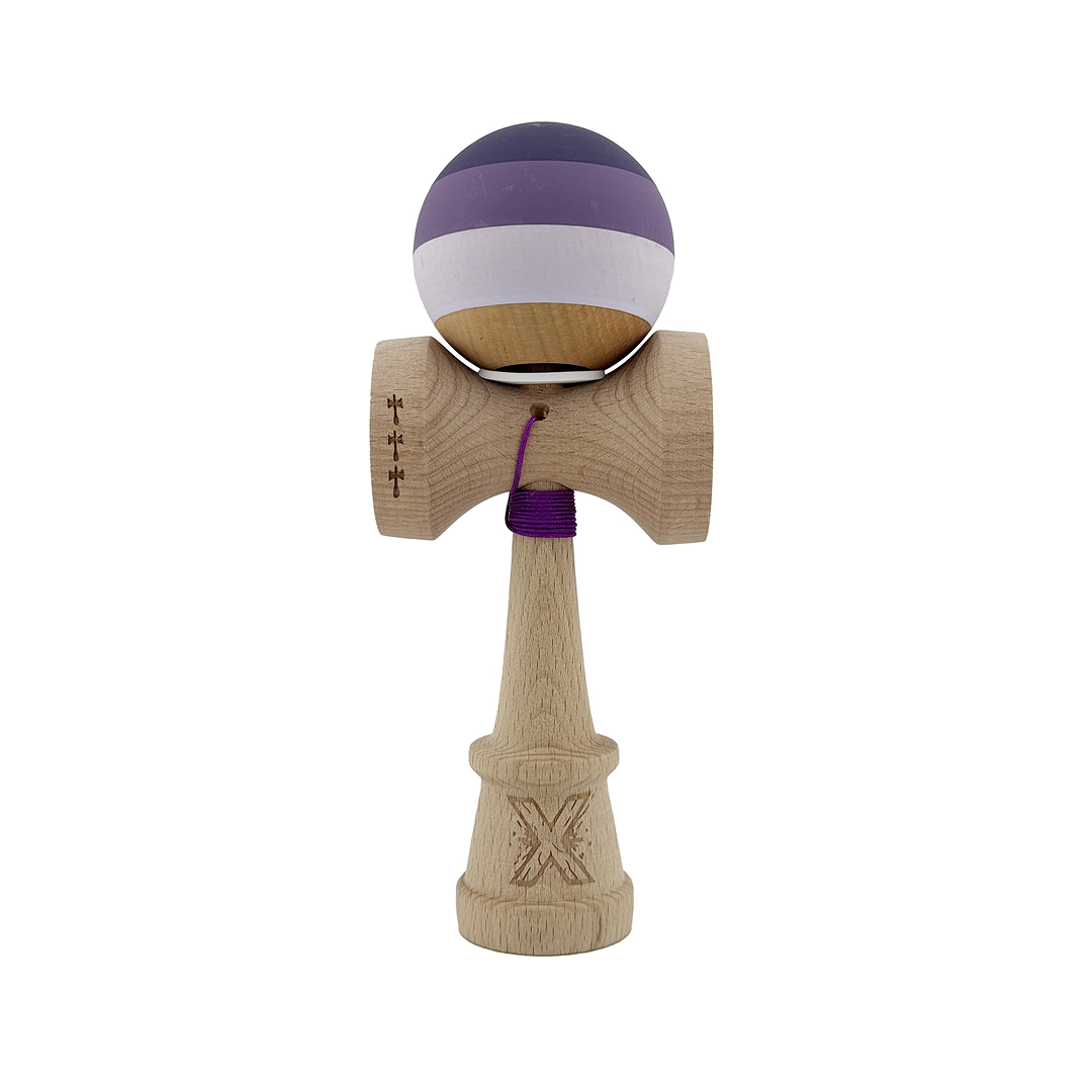 Kendama X Originala, Model V3 Mov, Profesionala, Cupe Mari King Size, Rubber Grip, Gaura in Baza, Rulment, Ata 55cm