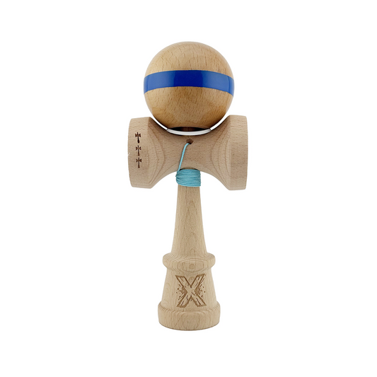 Kendama X Originala, Model V3 Albastru, Linie, Profesionala, Cupe Mari King Size, Super Sticky, Gaura in Baza, Rulment, Ata 55cm