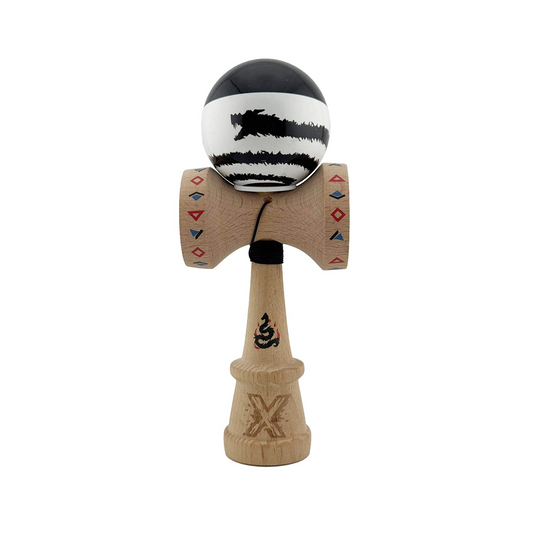 Kendama X Dragon Originala, Model V3 Alb / Negru, Profesionala, Cupe Mari King Size, Super Sticky, Gaura in Baza, Rulment, Ata 62cm