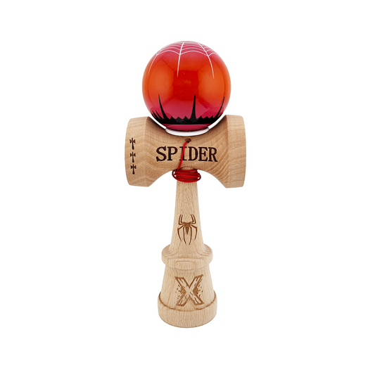 Kendama X Spider King Originala, Model V3 Rosu / Maro, Profesionala, Cupe Mari King Size, Super Sticky, Gaura in Baza, Rulment, Ata 62cm