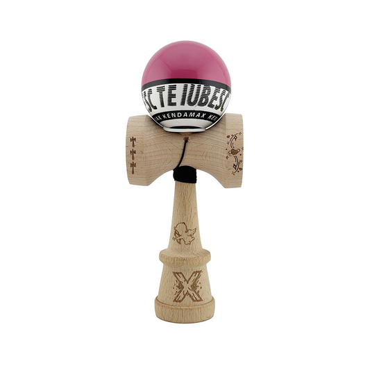 Kendama X Valentine's Day Originala, Model V3 Roz / Alb, Profesionala, Cupe Mari King Size, Super Sticky, Gaura in Baza, Rulment, Ata 62cm