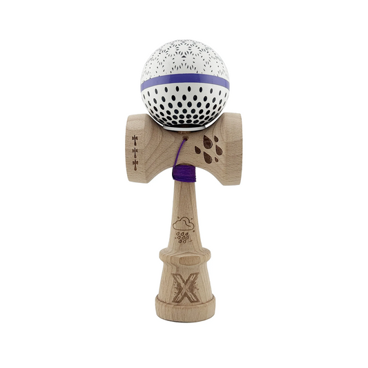 Kendama X Raindrops Originala, Model V3 Alb / Albastru, Profesionala, Cupe Mari King Size, Super Sticky, Gaura in Baza, Rulment, Ata 62cm