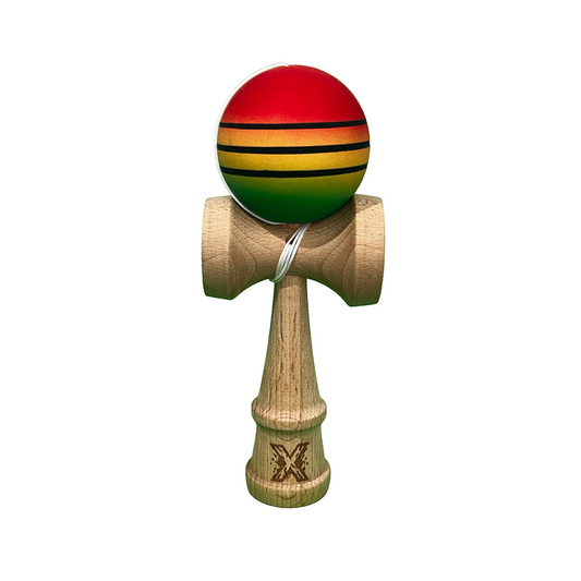 Kendama X Berbis – Jucarie Interactiva din Lemn, 18 cm, Joc de Indemanare pentru Copii si Adulti, Model Rosu-Galben-Verde in Degrade