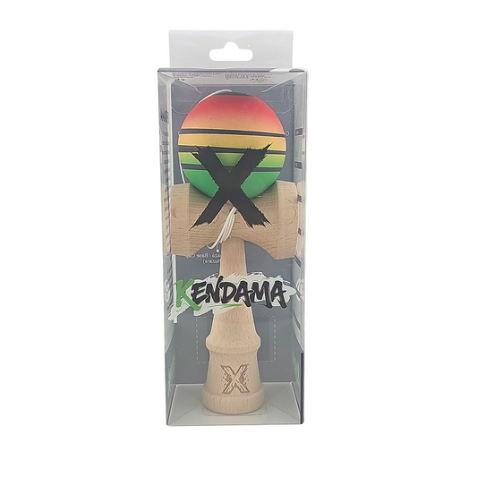 Kendama X Berbis – Jucarie Interactiva din Lemn, 18 cm, Joc de Indemanare pentru Copii si Adulti, Model Rosu-Galben-Verde in Degrade