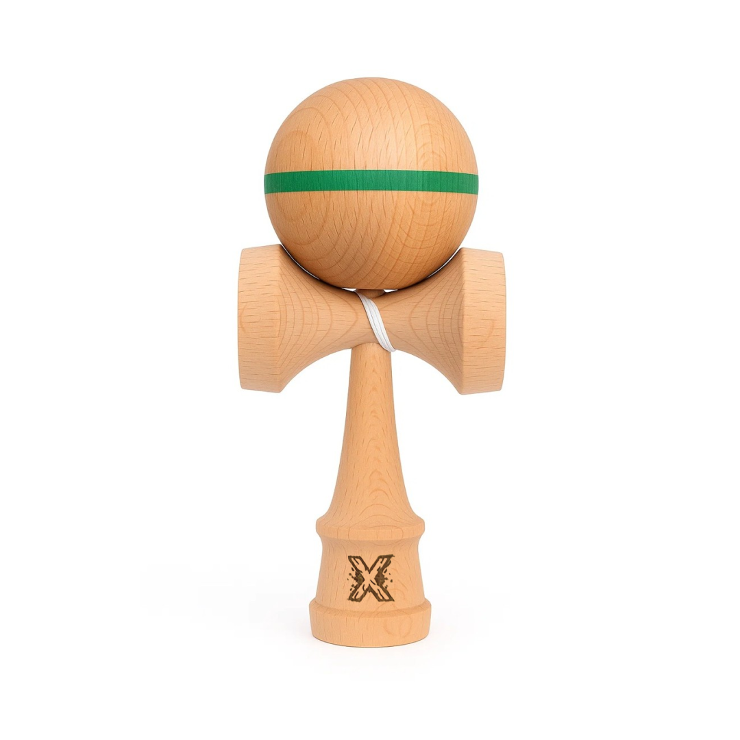 Kendama Originala Berbis – Jucarie Interactiva din Lemn, 18 cm, Joc de Indemanare pentru Copii si Adulti, Model cu dunga Verde
