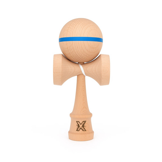 Kendama Originala Berbis – Jucarie Interactiva din Lemn, 18 cm, Joc de Indemanare pentru Copii si Adulti, Model cu dunga Albastra