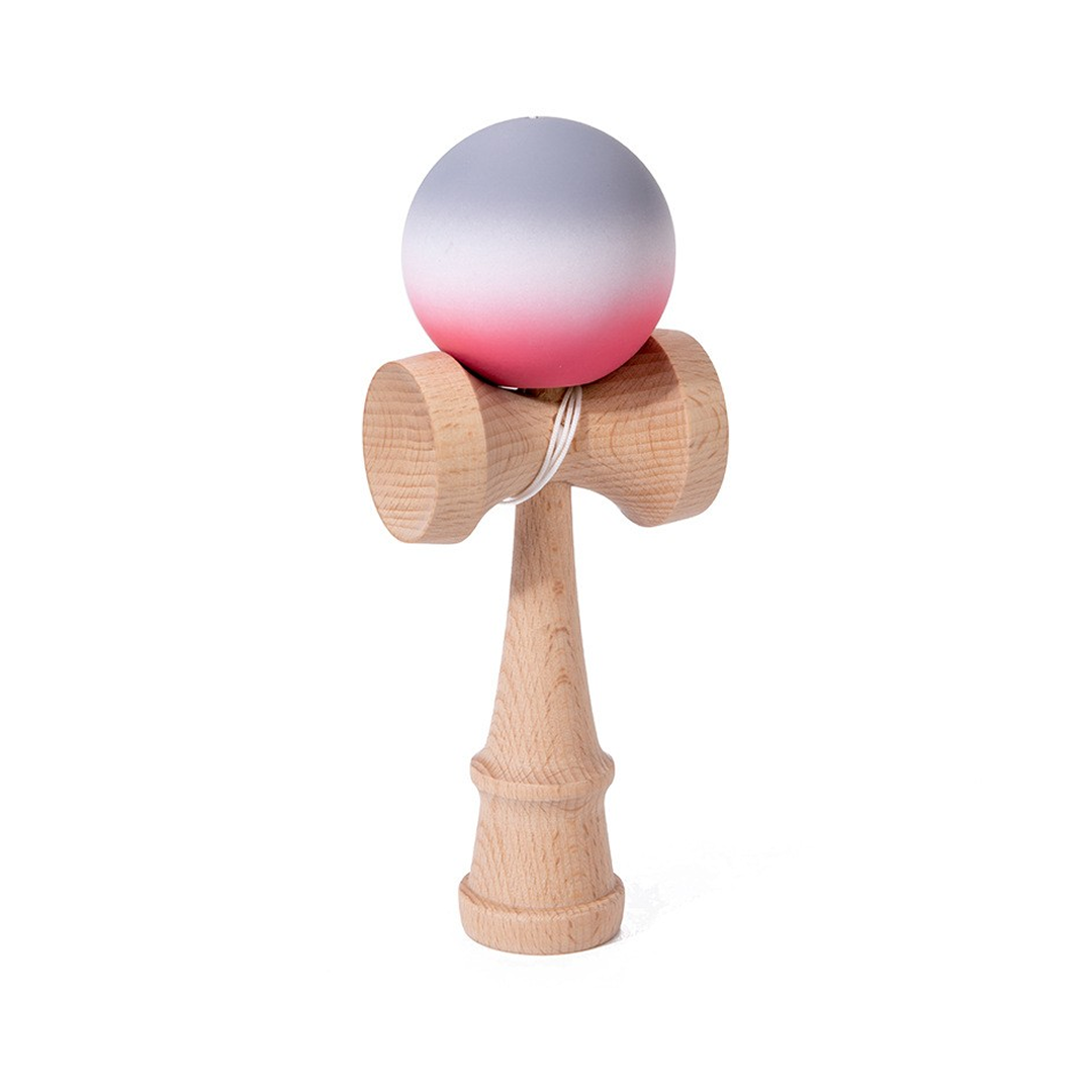 Kendama X Berbis – Jucarie Interactiva din Lemn, 18 cm, Joc de Indemanare pentru Copii si Adulti, Model Rosu-Alb-Gri in Degrade