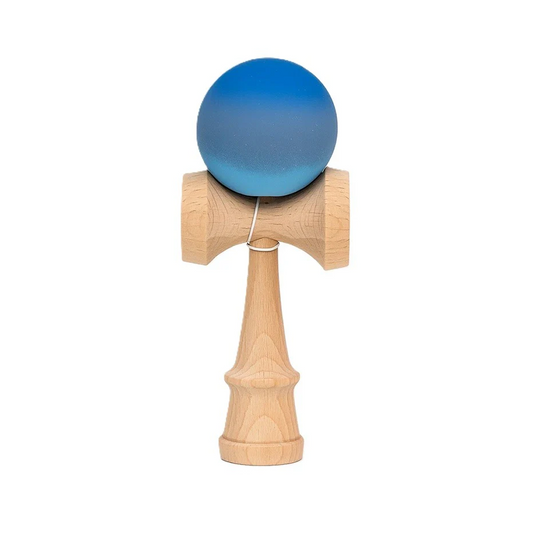 Kendama X Berbis – Jucarie Interactiva din Lemn, 18 cm, Joc de Indemanare pentru Copii si Adulti, Model Albastru-Gri-Bleu in Degrade