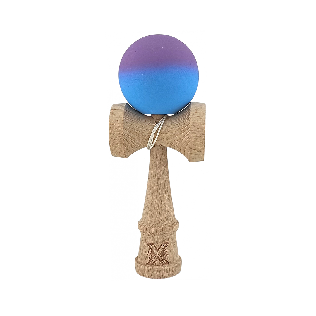 Kendama X Berbis – Jucarie Interactiva din Lemn, 18 cm, Joc de Indemanare pentru Copii si Adulti, Model Violet-Albastru in Degrade