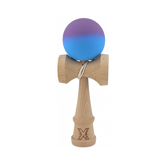 Kendama X Berbis – Jucarie Interactiva din Lemn, 18 cm, Joc de Indemanare pentru Copii si Adulti, Model Violet-Albastru in Degrade