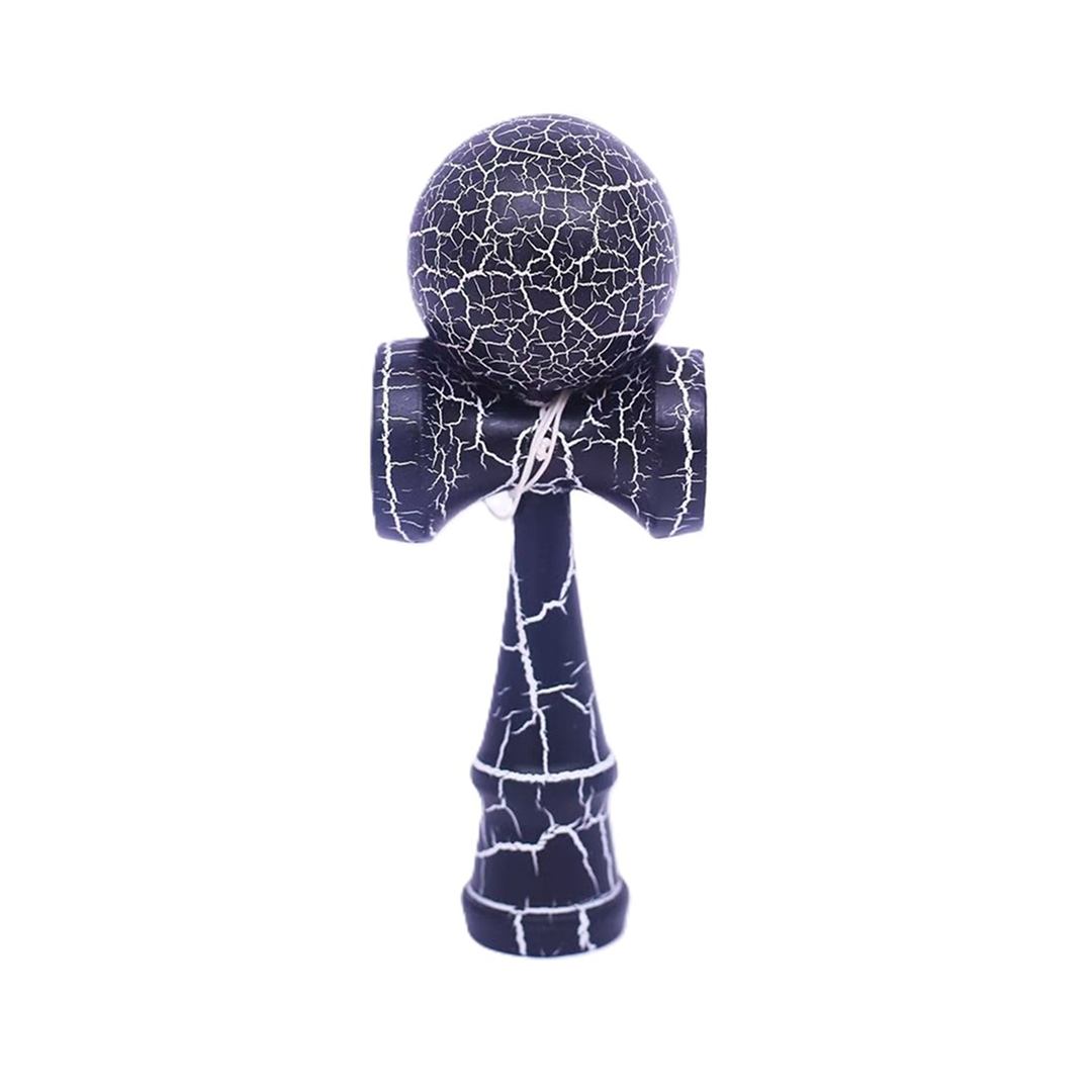 Kendama X Originala Berbis – Jucarie Interactiva din Lemn, 18 cm, Joc de Indemanare pentru Copii si Adulti, Model Cracked Albastru-Alb