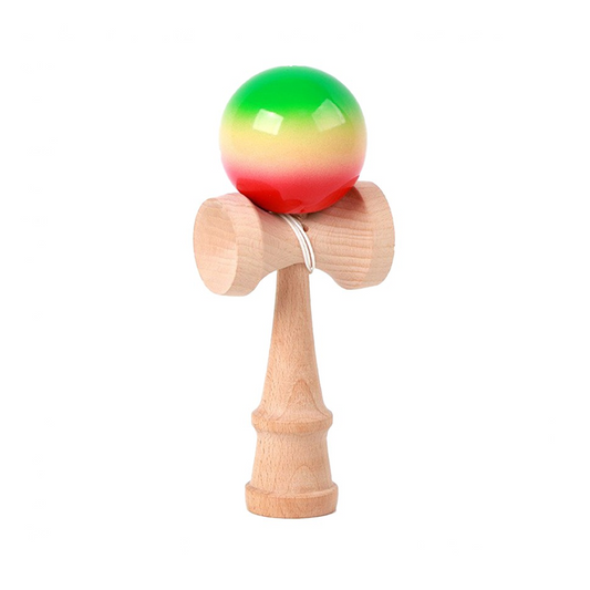 Kendama Profesionala Berbis – Jucarie Interactiva din Lemn, 18 cm, Joc de Indemanare pentru Copii si Adulti, Model Verde-Galben-Rosu in Degrade