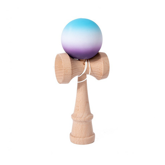 Kendama Profesionala Berbis – Jucarie Interactiva din Lemn, 18 cm, Joc de Indemanare pentru Copii si Adulti, Model Albastru-Alb-Violet in Degrade
