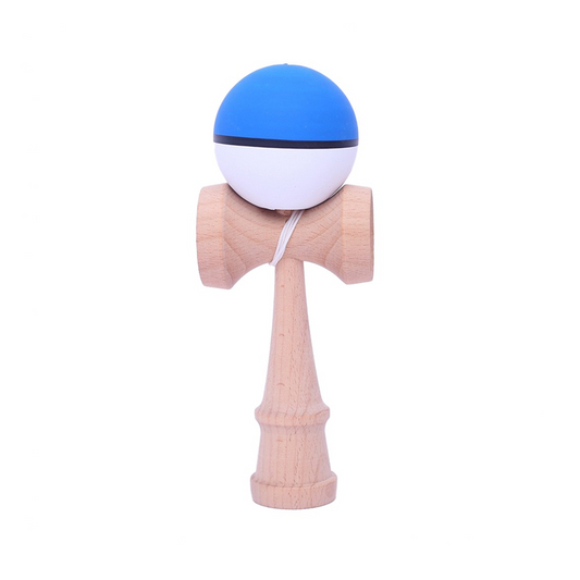 Kendama Profesionala Berbis – Jucarie Interactiva din Lemn, 18 cm, Joc de Indemanare pentru Copii si Adulti, Model Multicolor Albastru-Negru-Alb