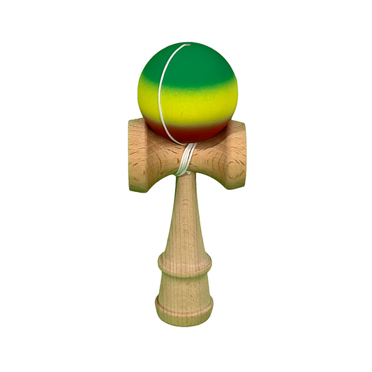 Kendama X Berbis – Jucarie Interactiva din Lemn, 18 cm, Joc de Indemanare pentru Copii si Adulti, Model 2 Verde-Galben-Rosu in Degrade