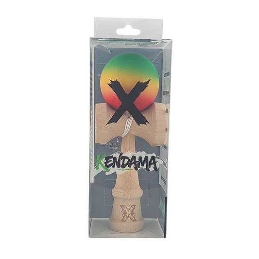 Kendama X Berbis – Jucarie Interactiva din Lemn, 18 cm, Joc de Indemanare pentru Copii si Adulti, Model 2 Verde-Galben-Rosu in Degrade