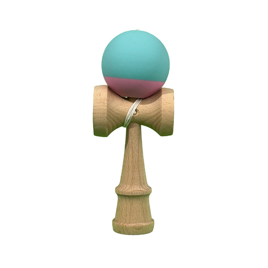 Kendama X Berbis – Jucarie Interactiva din Lemn, 18 cm, Joc de Indemanare pentru Copii si Adulti, Model Bicolor Turcoaz-Roz