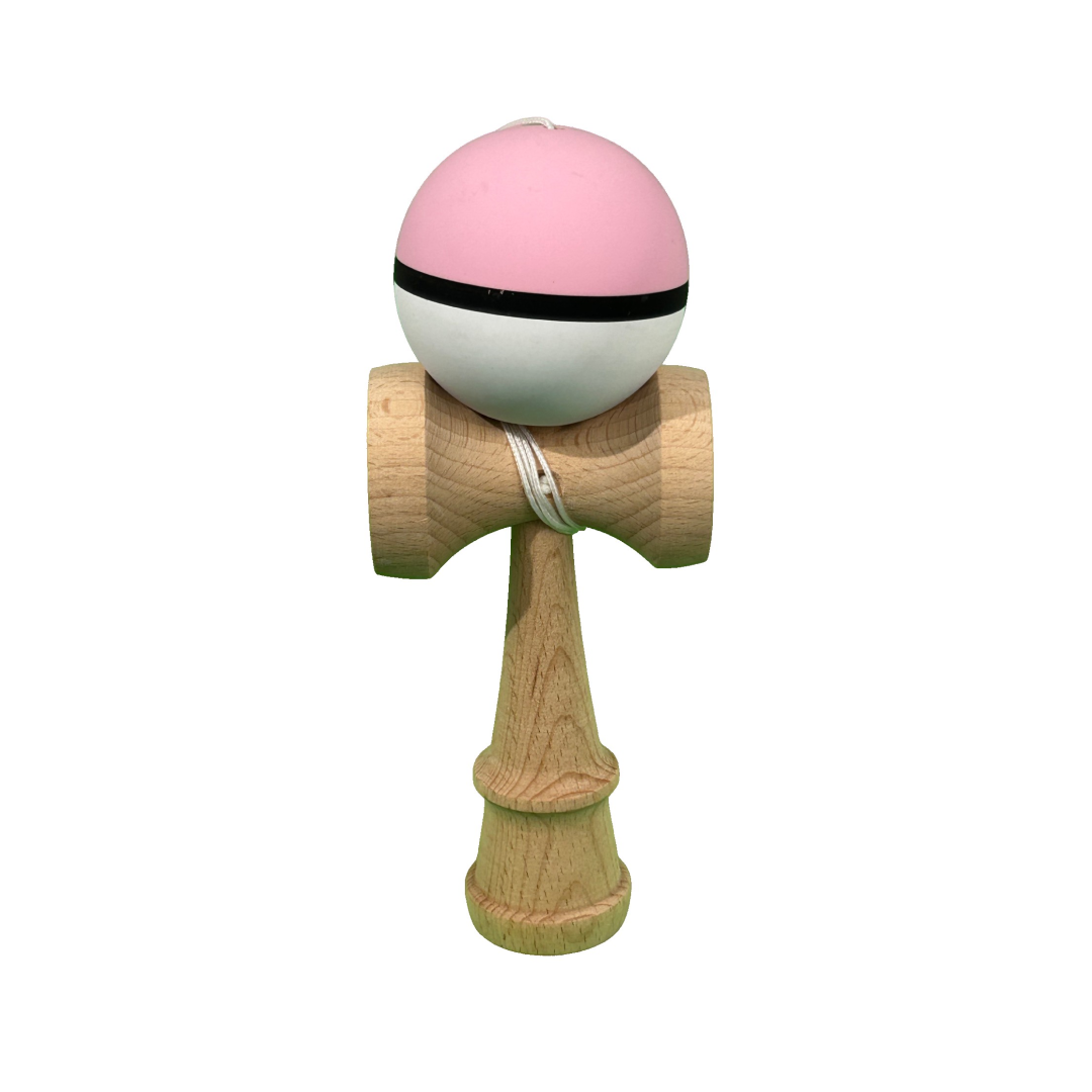 Kendama X Berbis – Jucarie Interactiva din Lemn, 18 cm, Joc de Indemanare pentru Copii si Adulti, Model Multicolor Roz-Negru-Alb