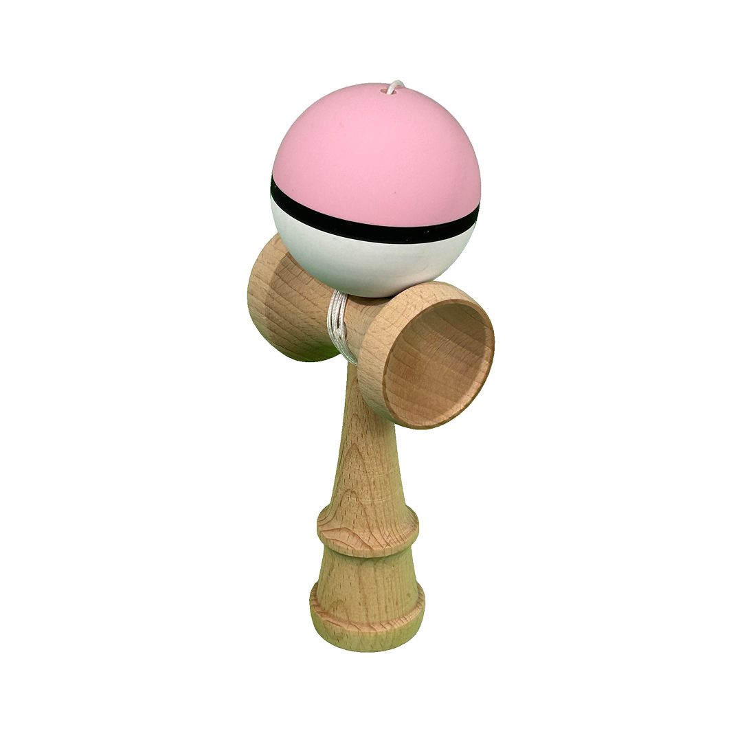 Kendama X Berbis – Jucarie Interactiva din Lemn, 18 cm, Joc de Indemanare pentru Copii si Adulti, Model Multicolor Roz-Negru-Alb