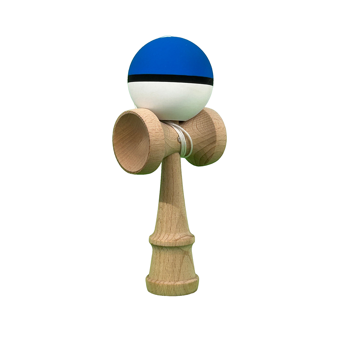 Kendama X Berbis – Jucarie Interactiva din Lemn, 18 cm, Joc de Indemanare pentru Copii si Adulti, Model Multicolor Albastru-Negru-Alb