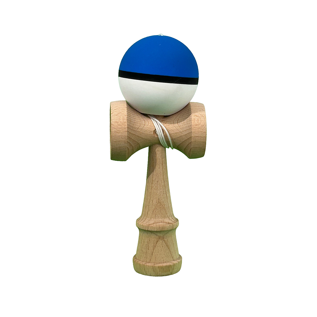 Kendama X Berbis – Jucarie Interactiva din Lemn, 18 cm, Joc de Indemanare pentru Copii si Adulti, Model Multicolor Albastru-Negru-Alb