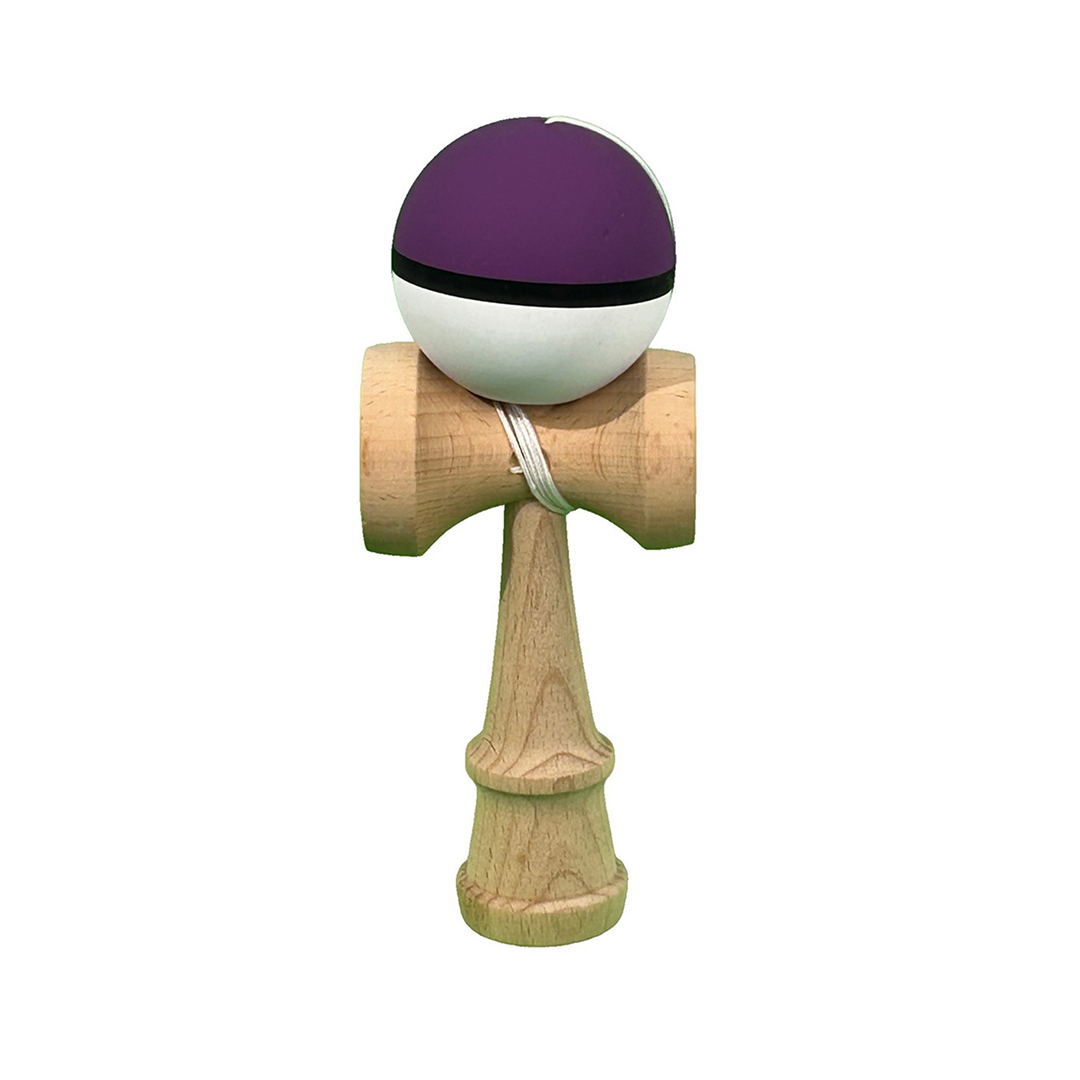 Kendama X Originala Berbis – Jucarie Interactiva din Lemn, 18 cm, Joc de Indemanare pentru Copii si Adulti, Model Multicolor Mov-Negru-Alb