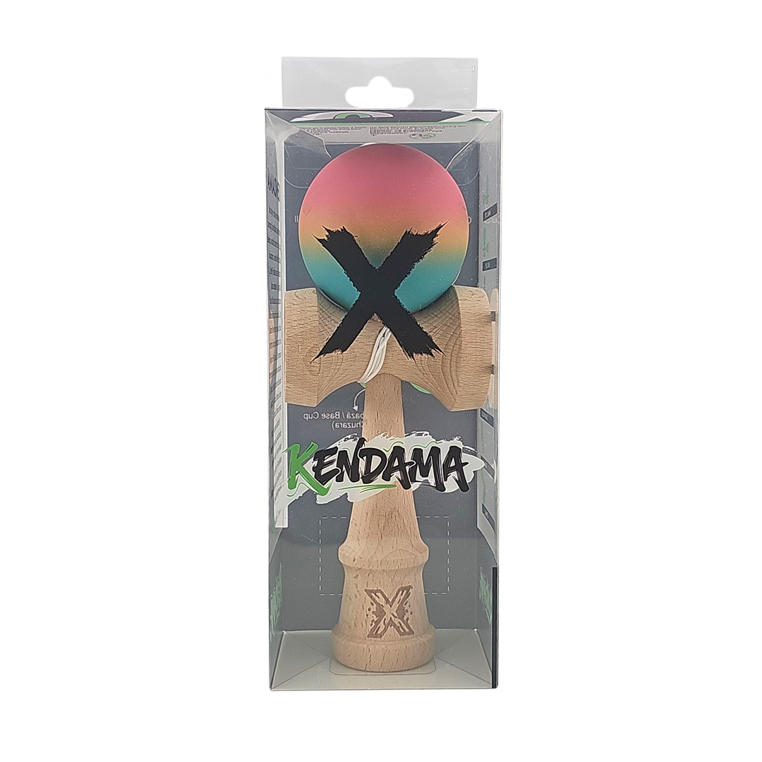 Kendama X Originala Rubber Grip Berbis - Profesionala - Jucarie Interactiva din Lemn, 18 cm, Joc de Indemanare pentru Copii si Adulti, Model Roz-Galben-Albastru in Degrade
