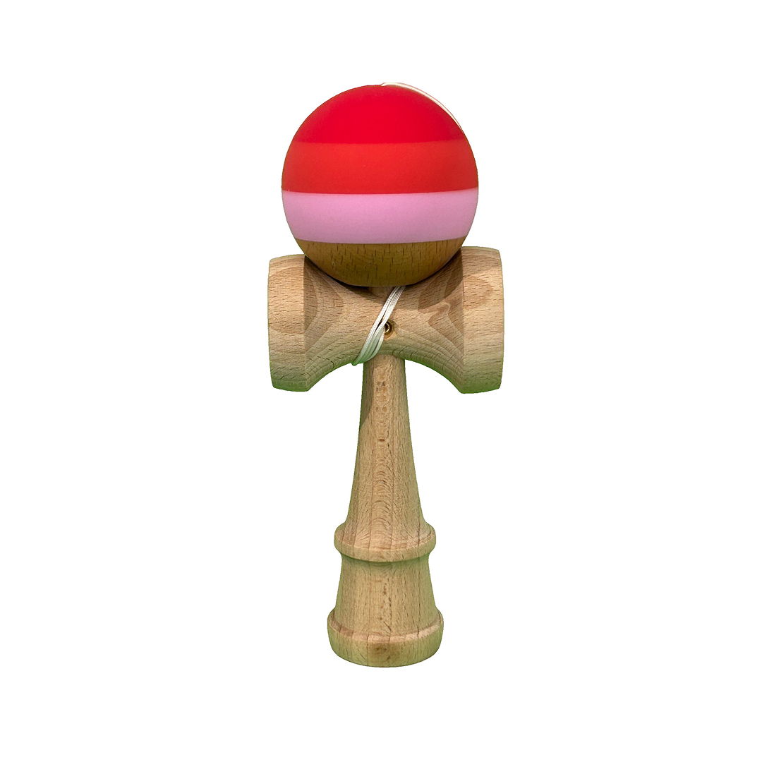 Kendama X Berbis – Jucarie Interactiva din Lemn, 18 cm, Joc de Indemanare pentru Copii si Adulti, Model Multicolor Rosu Inchis-Rosu-Roz-Nature