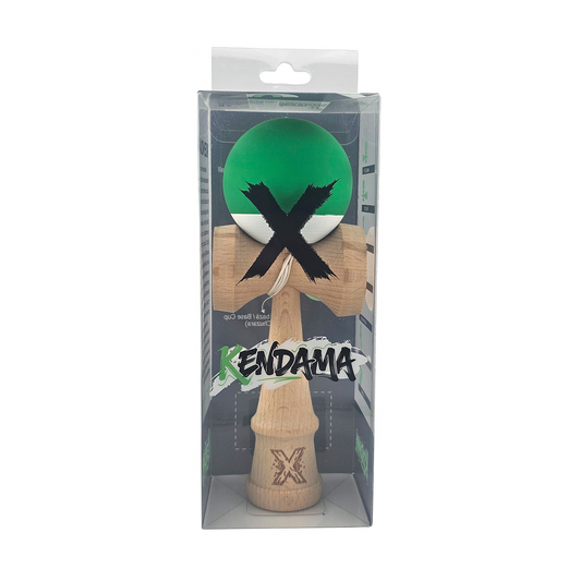 Kendama X Originala Super Grip Berbis – Jucarie Interactiva din Lemn, 18 cm, Joc de Indemanare pentru Copii si Adulti, Model Bicolor Verde-Alb
