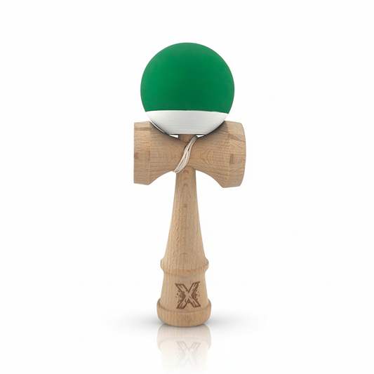 Kendama X Originala Super Grip Berbis – Jucarie Interactiva din Lemn, 18 cm, Joc de Indemanare pentru Copii si Adulti, Model Bicolor Verde-Alb