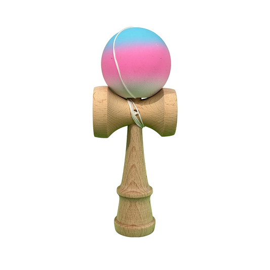 Kendama X Berbis – Jucarie Interactiva din Lemn, 18 cm, Joc de Indemanare pentru Copii si Adulti, Model Albastru Deschis-Roz-Alb in Degrade
