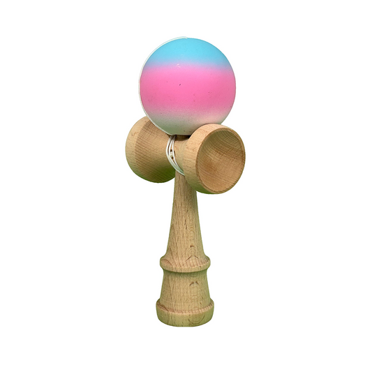 Kendama X Berbis – Jucarie Interactiva din Lemn, 18 cm, Joc de Indemanare pentru Copii si Adulti, Model Albastru Deschis-Roz-Alb in Degrade