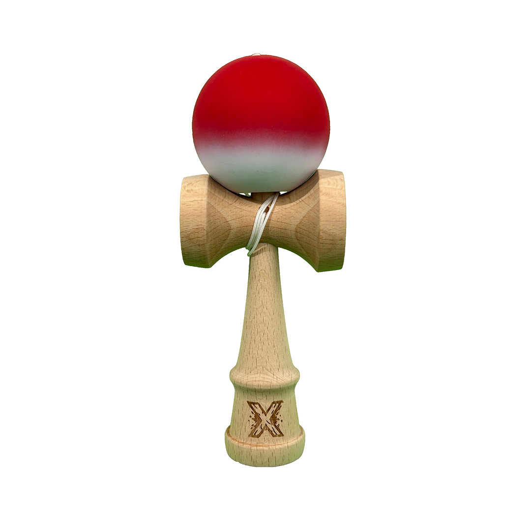 Kendama X Berbis – Jucarie Interactiva din Lemn, 18 cm, Joc de Indemanare pentru Copii si Adulti, Model Rosu-Alb in Degrade