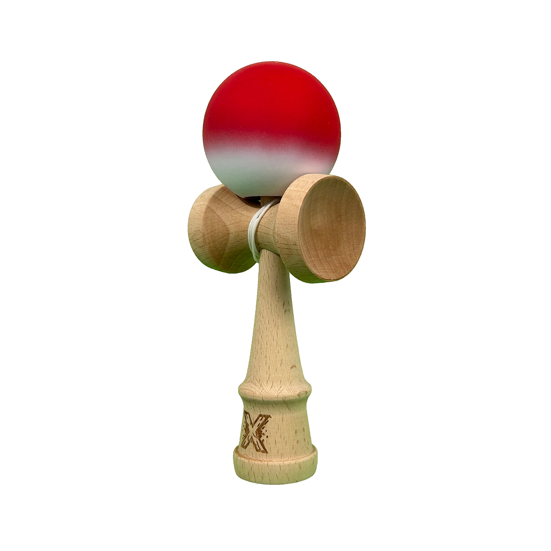 Kendama X Berbis – Jucarie Interactiva din Lemn, 18 cm, Joc de Indemanare pentru Copii si Adulti, Model Rosu-Alb in Degrade