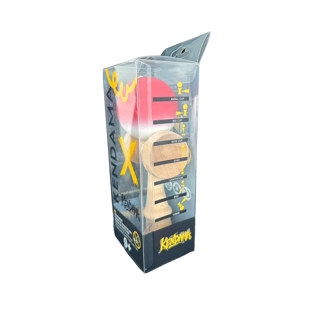 Kendama X Berbis – Jucarie Interactiva din Lemn, 18 cm, Joc de Indemanare pentru Copii si Adulti, Model Rosu-Alb in Degrade