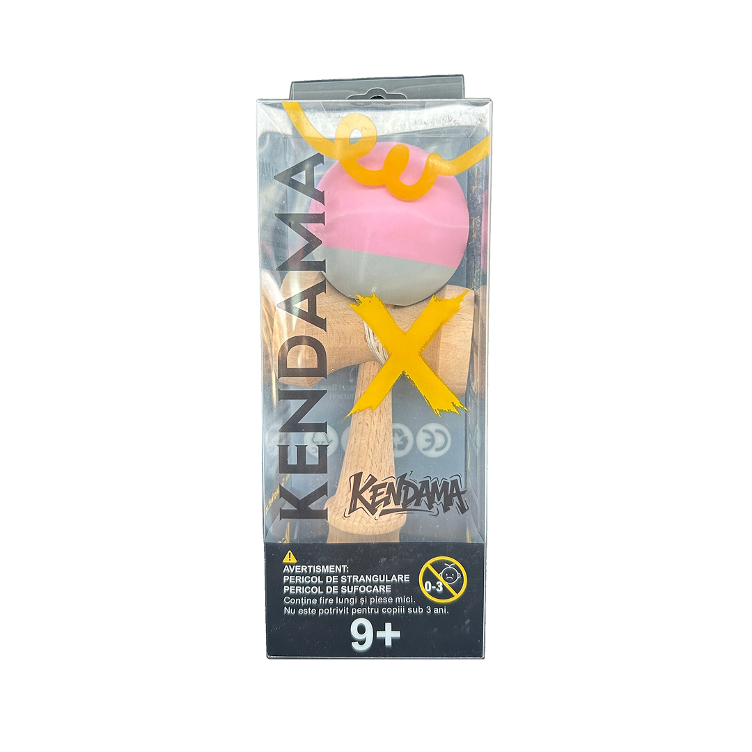 Kendama X Berbis – Jucarie Interactiva din Lemn, 18 cm, Joc de Indemanare pentru Copii si Adulti, Model Bicolor Roz-Gri