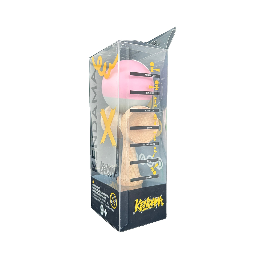 Kendama X Berbis – Jucarie Interactiva din Lemn, 18 cm, Joc de Indemanare pentru Copii si Adulti, Model Bicolor Roz-Gri