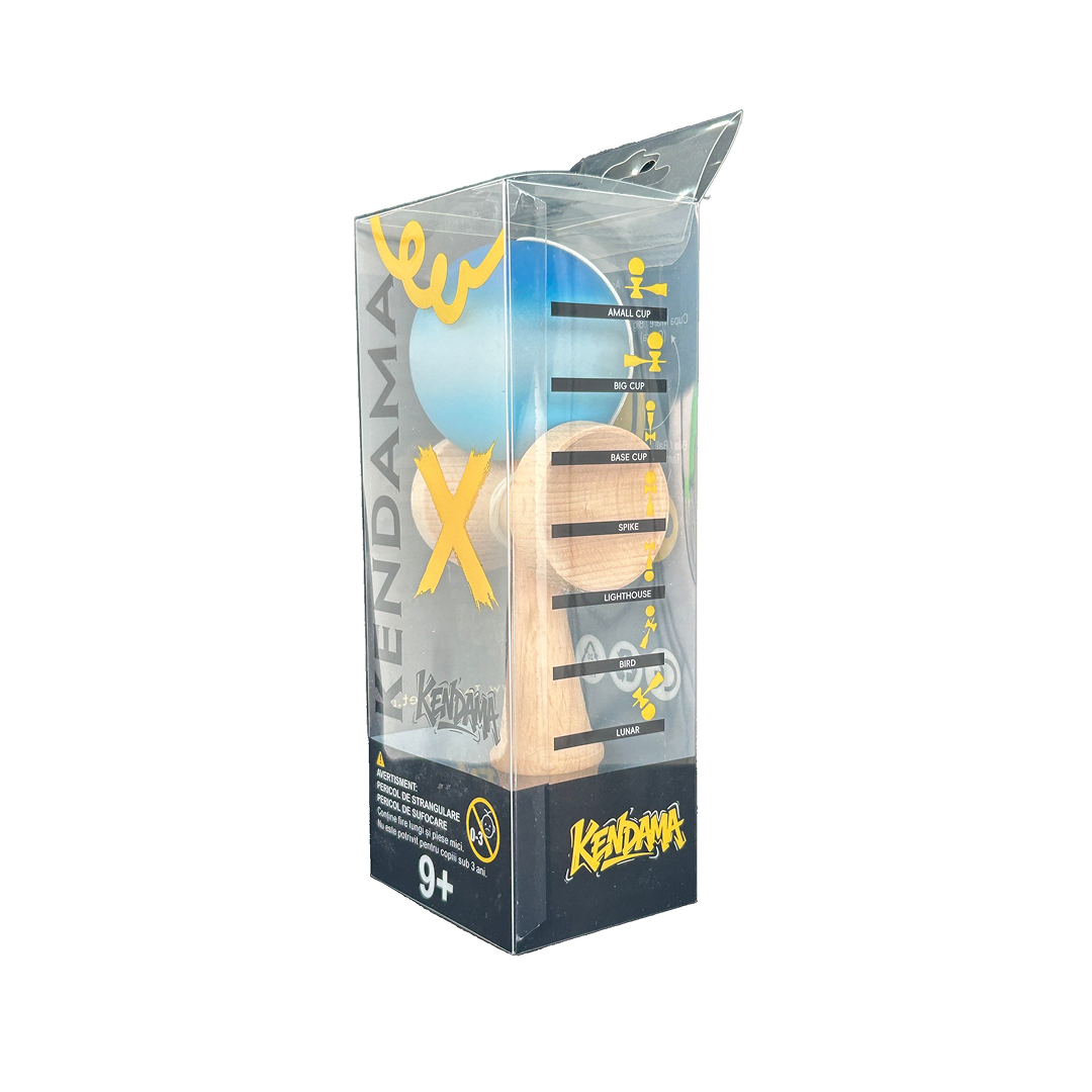 Kendama X Berbis – Jucarie Interactiva din Lemn, 18 cm, Joc de Indemanare pentru Copii si Adulti, Model Nuante Albastre in Degrade