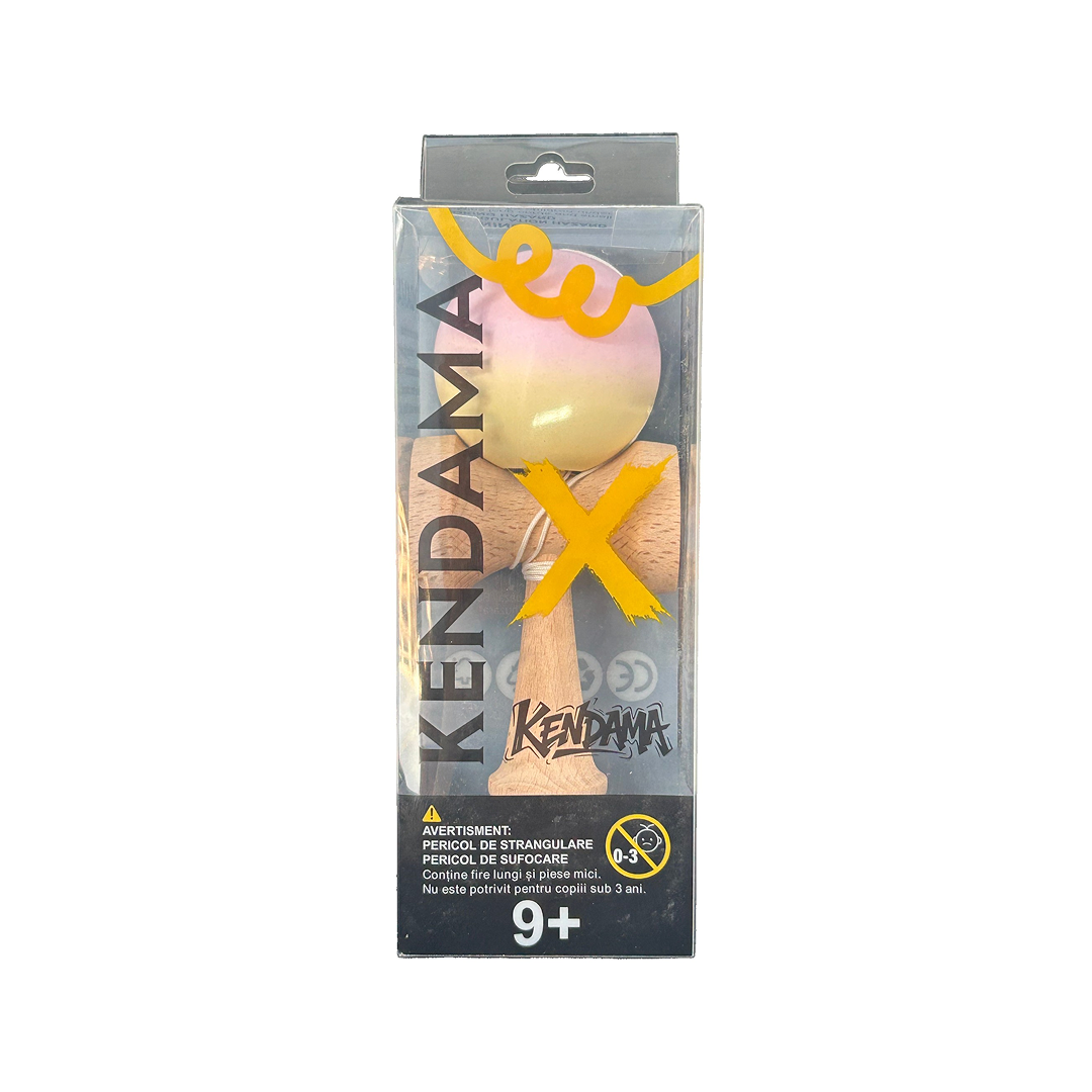 Kendama X Berbis – Jucarie Interactiva din Lemn, 18 cm, Joc de Indemanare pentru Copii si Adulti, Model Roz-Galben in Degrade