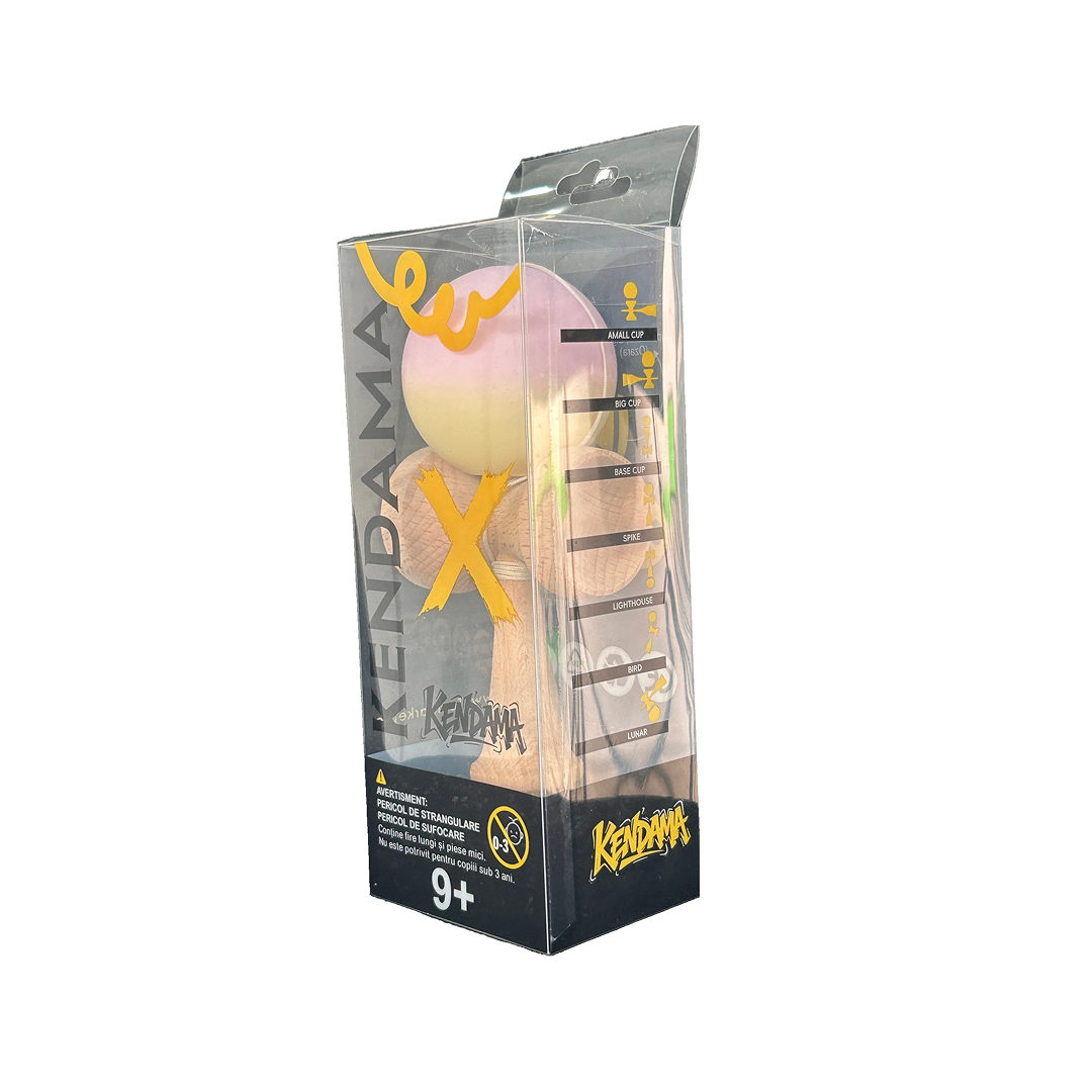 Kendama X Berbis – Jucarie Interactiva din Lemn, 18 cm, Joc de Indemanare pentru Copii si Adulti, Model Roz-Galben in Degrade