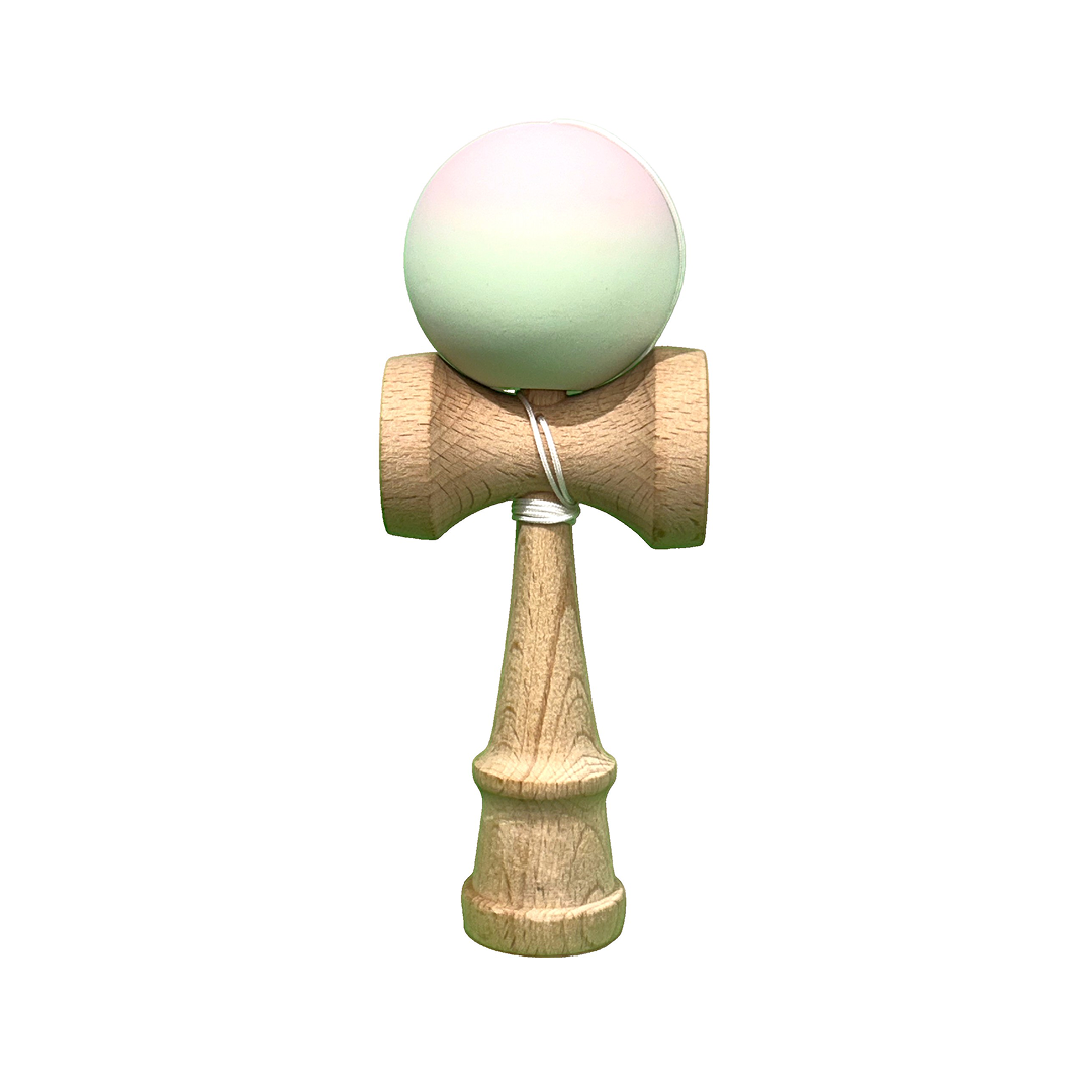 Kendama X Berbis – Jucarie Interactiva din Lemn, 18 cm, Joc de Indemanare pentru Copii si Adulti, Model Roz-Verde in Degrade