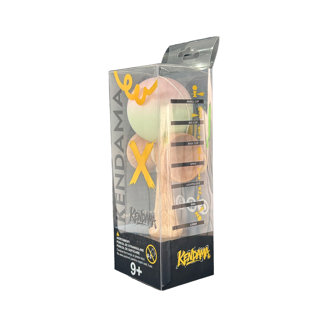 Kendama X Berbis – Jucarie Interactiva din Lemn, 18 cm, Joc de Indemanare pentru Copii si Adulti, Model Roz-Verde in Degrade