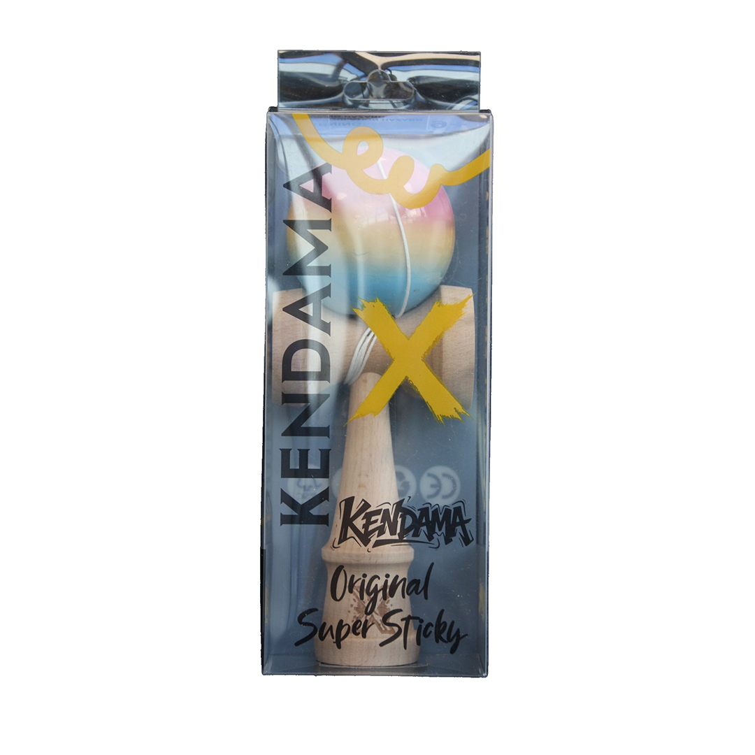 Kendama X Originala Super Sticky Berbis – Jucarie Interactiva din Lemn, 18 cm, Joc de Indemanare pentru Copii si Adulti, Model Roz-Galben-Abastru in Degrade